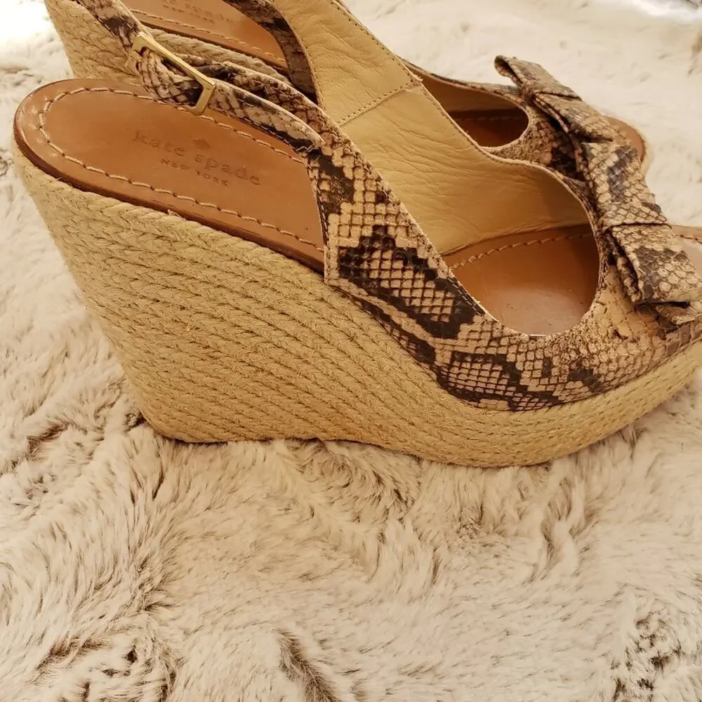 KATE SPADE SNAKESKIN ROPE PLATFORM PEEP TOE 10